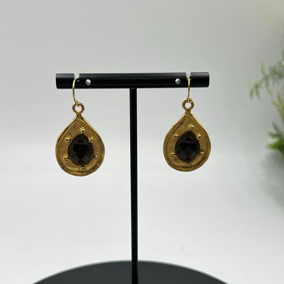 Susan Shaw Vintage Handcast 24k Gold Plated Teardrop Genuine Quartz Earrings - Picture 2 of 13